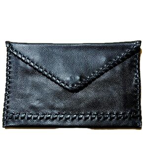 LAGGO Stitched Polka Black Pebble Leather Envelope Clutch NWOT